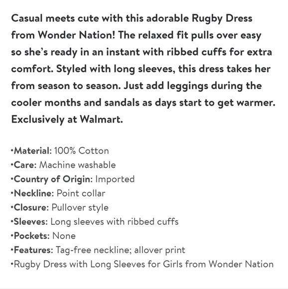 NWT Wonder Nation Rugby Dress Blue Green and White Comfortable 💯 Cotton 4-5T - Picture 6 of 8